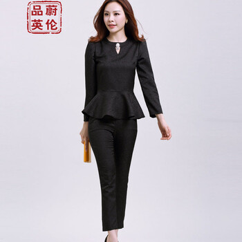 锐颖R.Y 2015新款秋冬装女名媛长袖蕾丝衫+长裤两件套休闲套装3832 黑色 L