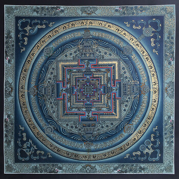 尼泊尔唐卡画师bijay lama作品彩绘描金龙纹时轮金刚坛城唐卡(编号628