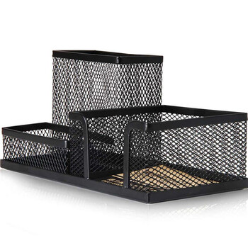 天章办公(TANGO)笔筒金属镂空网纹多功能创意时尚喷塑防锈办公笔筒