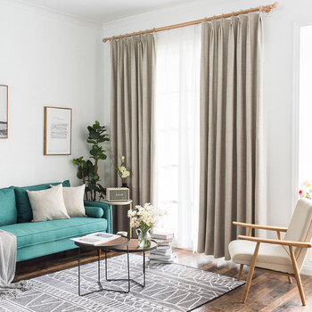 简约现代北欧ins风客厅隔音隔热纯色全遮阳遮光布料 涂层遮光-卡其色