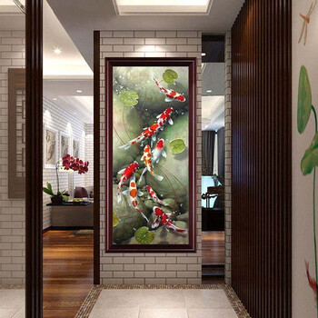 
                                                            油画玄关装饰画九鱼图竖版现代客厅壁画中式风水欧式手绘定制挂画 A款W03A裂纹银 60*120                