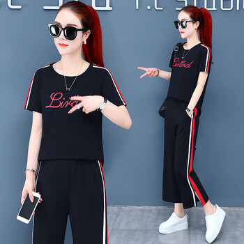 【京东优选】透气运动速干套装女宽松户外坠感阔腿裤运动套装女夏2019