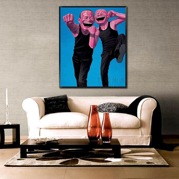 艺澜中国当代青年画家岳敏君开怀大笑我们手绘油画大嘴巴笑脸人物竖版