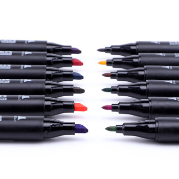 宝克（BAOKE）MP2911-12双头酒精油性马克笔套装学生手绘漫画设计绘画彩笔画笔记号笔12色水彩笔美育