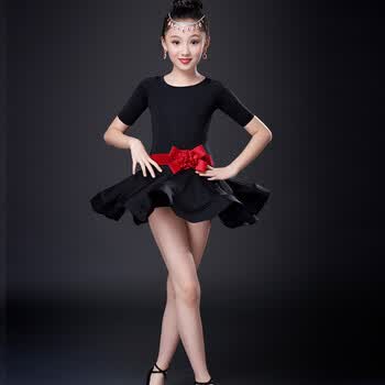 潮无界 女童拉丁舞裙演出服 儿童蹈服短袖练功服女拉丁考级比赛服装