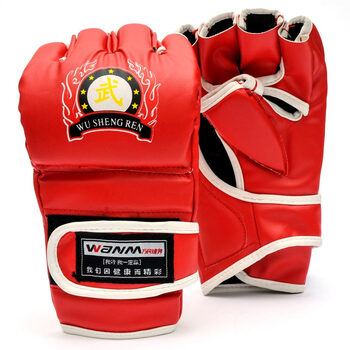 泰森拳击手套 半指成人 训练散打拳套 击打沙包沙袋拳套男女 红色五指