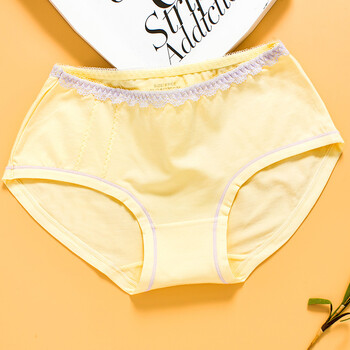 浪莎2018春夏女士性感蕾丝棉内裤女性全棉三角裤少女中腰内裤 黄色
