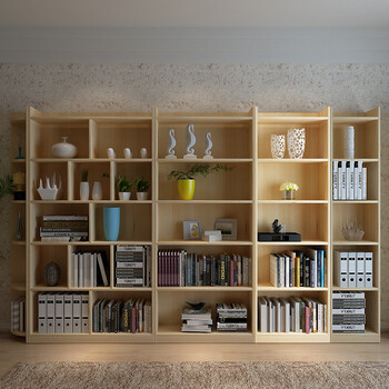 馨颖 实木书柜书架层架子松木可带门自由组合办公简易书橱置物架无漆