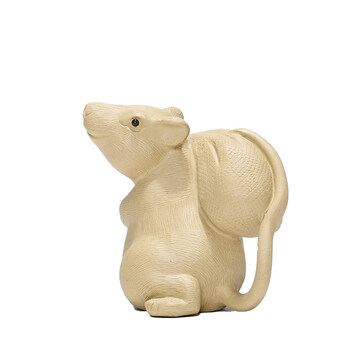 紫砂茶宠摆件布袋老鼠原矿段泥手工茶宠老鼠茶盘茶桌摆件 黄色布袋