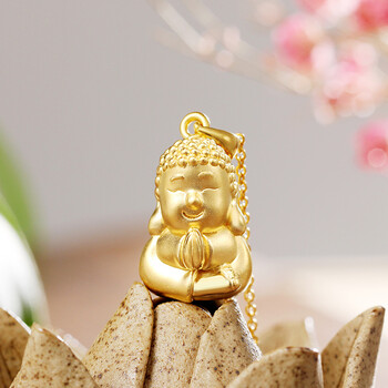 晴爱3d硬金萌佛吊坠 足金坐佛 送女友可爱俏皮大方生日礼物 重约2.8g