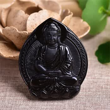 品范儿 黑曜石背光大日如来佛项坠吊坠