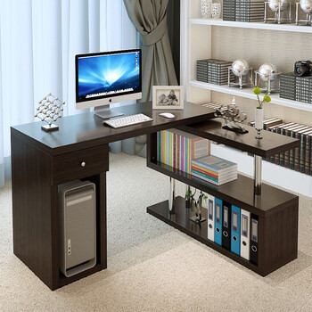 壹家宜饰 旋转电脑桌简约现代台式办公桌 书桌书架组合家用写字台转角