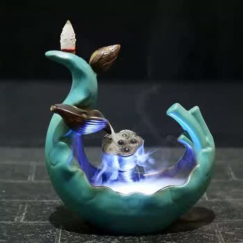后商周 倒流香炉创意摆件陶瓷 塔香大号荷花香薰炉 茶道配件