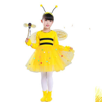新款儿童动物服小蜜蜂演出服蜜蜂舞蹈服装小蜜蜂表演服秋冬长袖 裙子