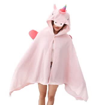 保蒂卡可爱卡通披风披肩加厚斗篷懒人毯生日礼物女 粉色独角兽披风 80