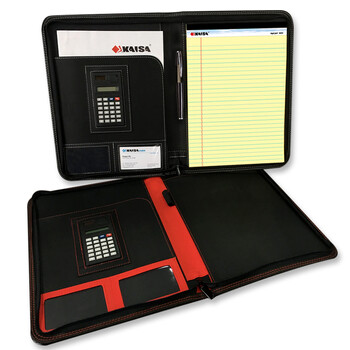 凯萨(KAISA)经理夹黑色A4办公商务夹PU皮质文件资料夹带拉链计算器高中生学习神器
