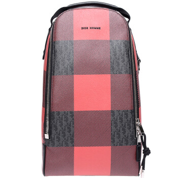 Dior 迪奥 男士DARKLIGHT系列黑色红色方格印花涂层帆布单肩包 1DEPO037XIT 26QU