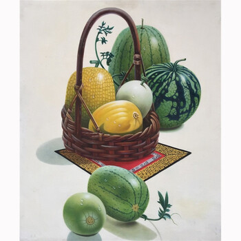 郑武贤《五谷丰登》布面油画 超写实手绘作品