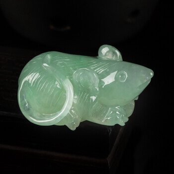 玉心缘珠宝 缅甸天然翡翠a货冰糯种冰糯种精美老鼠吊坠20.27g