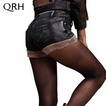 
                                        QRH 2016秋冬新款加绒牛仔短裤女中腰显瘦雪花黑色毛边短裤靴裤Q6053 雪花色 31码(2尺43)                