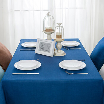 棉麻桌布纯色北欧宜家布艺桌布长方形茶几圆桌方餐桌盖布巾 深蓝色