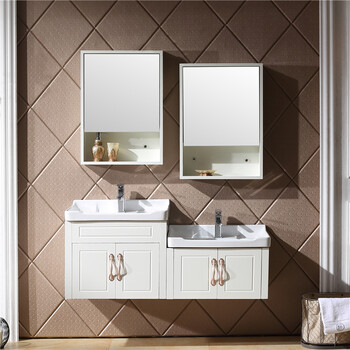 浴美居厕所卫生间现代高低子母双盆实木橡木洗手盆洗漱台洗脸池洗面盆