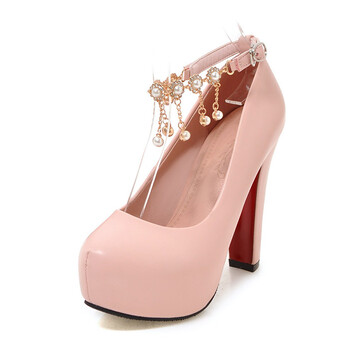 时尚圆头婚鞋防水台磨砂女式鞋子蝴蝶结甜美公主鞋性感细跟女鞋 粉色