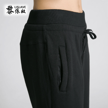 黎依奴/lislave 加厚加绒裤休闲裤女大码舒适透气运动裤时尚居家卫裤女装7145904 黑色 2XL   加厚加绒