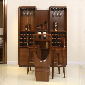 简约北欧风家具 客厅吧台柜酒柜 胡桃木实木带吧台酒吧柜 胡桃色-吧台