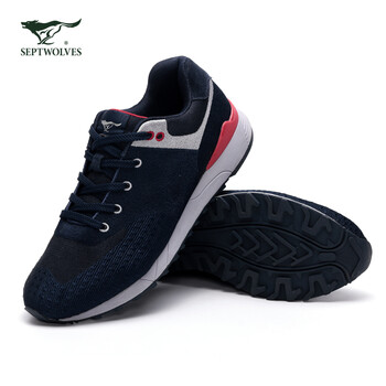 七匹狼运动鞋男士时尚绣花户外运动休闲鞋男透气舒适 102(深蓝) 41