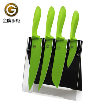 
                                        GOLDENHOME 炫彩四件套 不锈钢刀 厨房刀具 厨师刀 三德刀 多用刀 水果刀 莹绿                