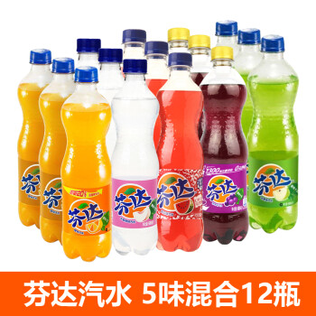 可口可乐芬达果味汽水5味混合装500ml12瓶水果味汽水碳酸饮料