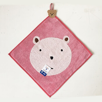 金号纯棉方巾新生宝宝洗脸面巾带挂钩柔软小毛巾30x30cm卡通自带挂绳