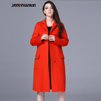 Jaykayhanlon2015秋冬装新款欧美大牌长款羊绒西装毛呢大衣女纯色羊毛大衣外套 桔红色 L