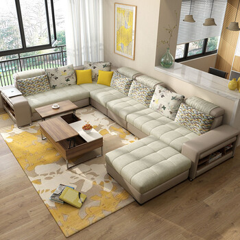 布艺沙发组合大户型现代简约客厅家具可拆洗细麻皮布沙发 8jt 八件套