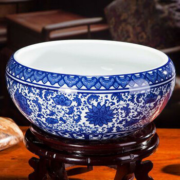 景德镇陶瓷鱼缸乌龟缸睡莲碗莲缸家居风水缸中型鱼缸陶瓷荷花缸小青花