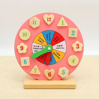 睿彩 木制数字形状积木时钟闹钟木质配对玩具 儿童益智宝宝玩具1-2-3