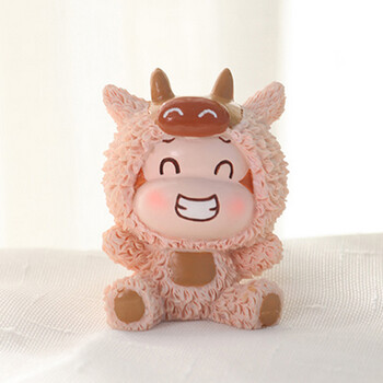 房间装饰品悠嘻猴摆件树脂工艺品创意礼品 浅粉色奶牛