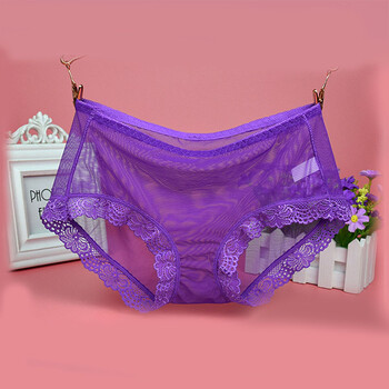 女性内裤薄性感网纱透明大码中低腰棉202nlx 紫色 xxxl
