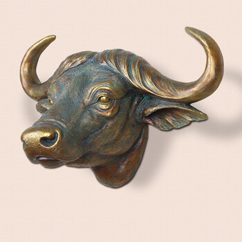 悦吉祥 欧式牛头壁饰创意家居客厅摆件墙饰仿真牛角挂件装饰品ktv壁饰