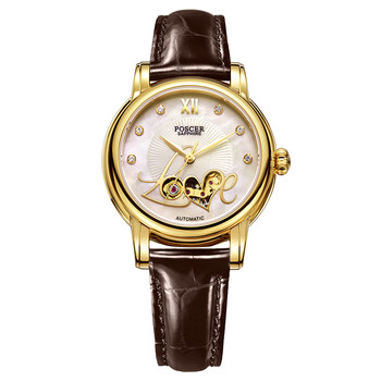 宝时捷poscer 女士手表进口机芯女表全自动机械手表防水6065 金色 棕