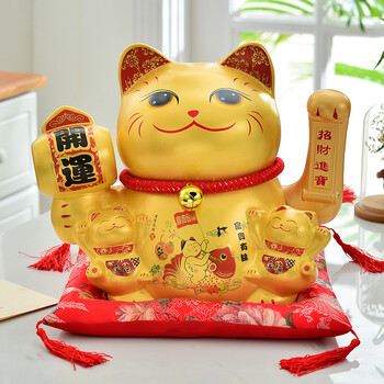 电动摇手招财猫摆件 开业店铺送礼家居乔迁特大号陶瓷金色发财猫创意