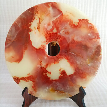 真一 碳酸盐质玉平安扣摆件 家居玄关红花冰色玉石摆设