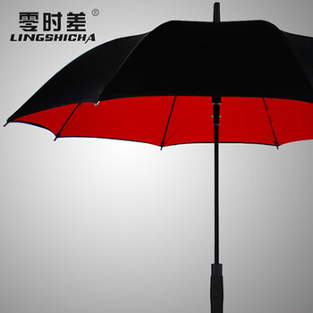
                                        零时差雨伞男士直杆伞 双层加厚超大自动商务长柄伞女士防晒防紫外线太阳伞户外高尔夫遮阳晴雨伞 135CM外黑内红                