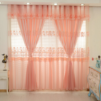 满天下窗帘 韩式玉粉色精品蕾丝结婚公主房风客厅卧室飘窗遮光布mt005