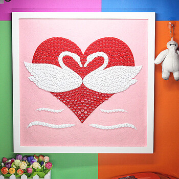 小学生新年手工作品儿童纽扣画diy材料包亲子制作粘贴画 白天鹅(带