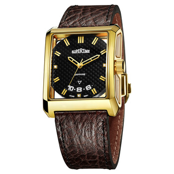 斯普特(supertime)男士手表自动机械表复古方型皮带休闲防水镂空男表
