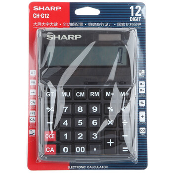夏普（SHARP）CH-G12 12位大号太阳能办公商务计算器  黑色