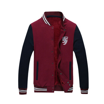 zraion秋冬款男装外套男士韩版修身加绒运动棒球服夹克男320 酒红色