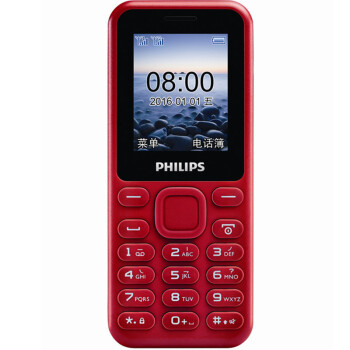 飞利浦（PHILIPS） E105 炫舞红 环保材质 超强震动 直板按键 移动联通2G 双卡双待 老人手机 学生备用功能机